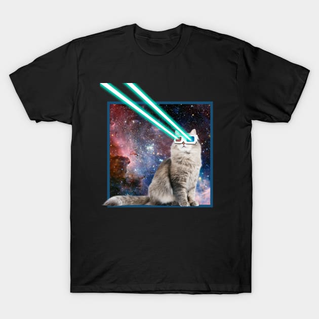 Captain Laser Cat | 3D Glasses | Space | Galaxy | Kitty Eye T-Shirt by MerchMadness